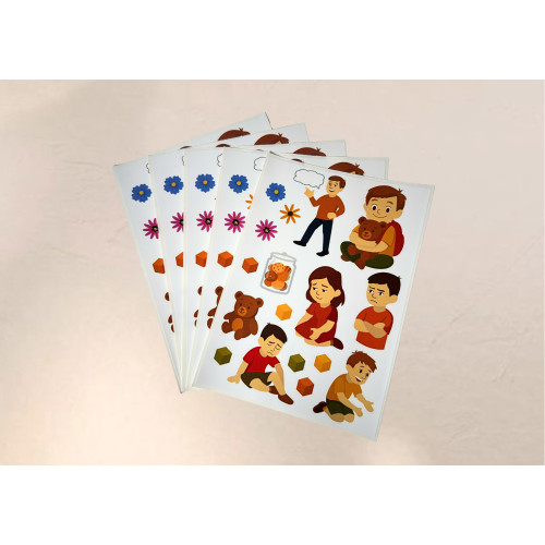 Naklejki z bohaterami z Komiksu ,,Co o tym Myślisz? Porozmawiajmy o emocjach.’’